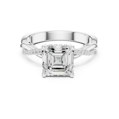 Asscher Hidden Halo Lab Grown Diamond Engagement Ring