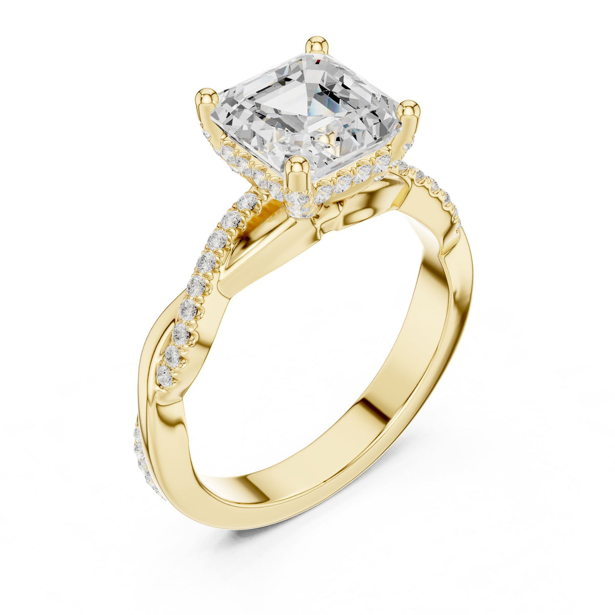 Asscher Hidden Halo Lab Grown Diamond Engagement Ring