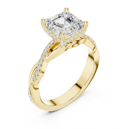 Asscher Hidden Halo Lab Grown Diamond Engagement Ring