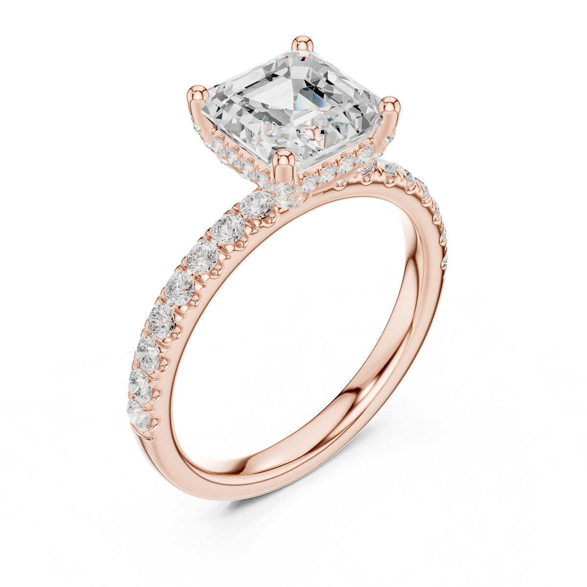 Asscher Hidden Halo Lab Grown Diamond Engagement Ring