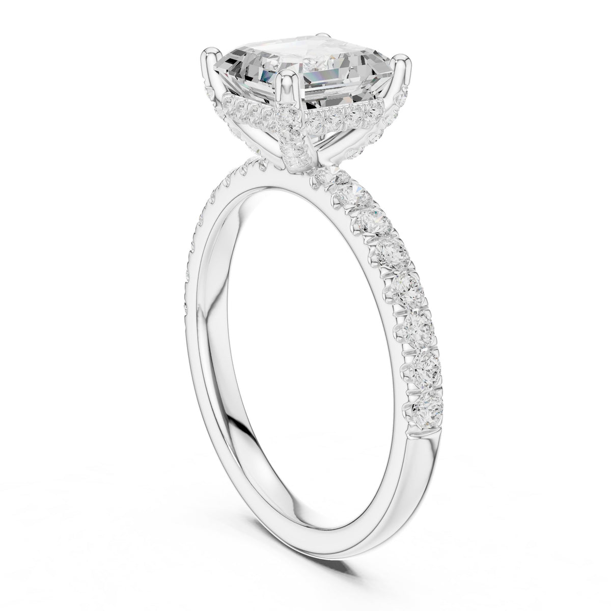 Asscher Hidden Halo Lab Grown Diamond Engagement Ring