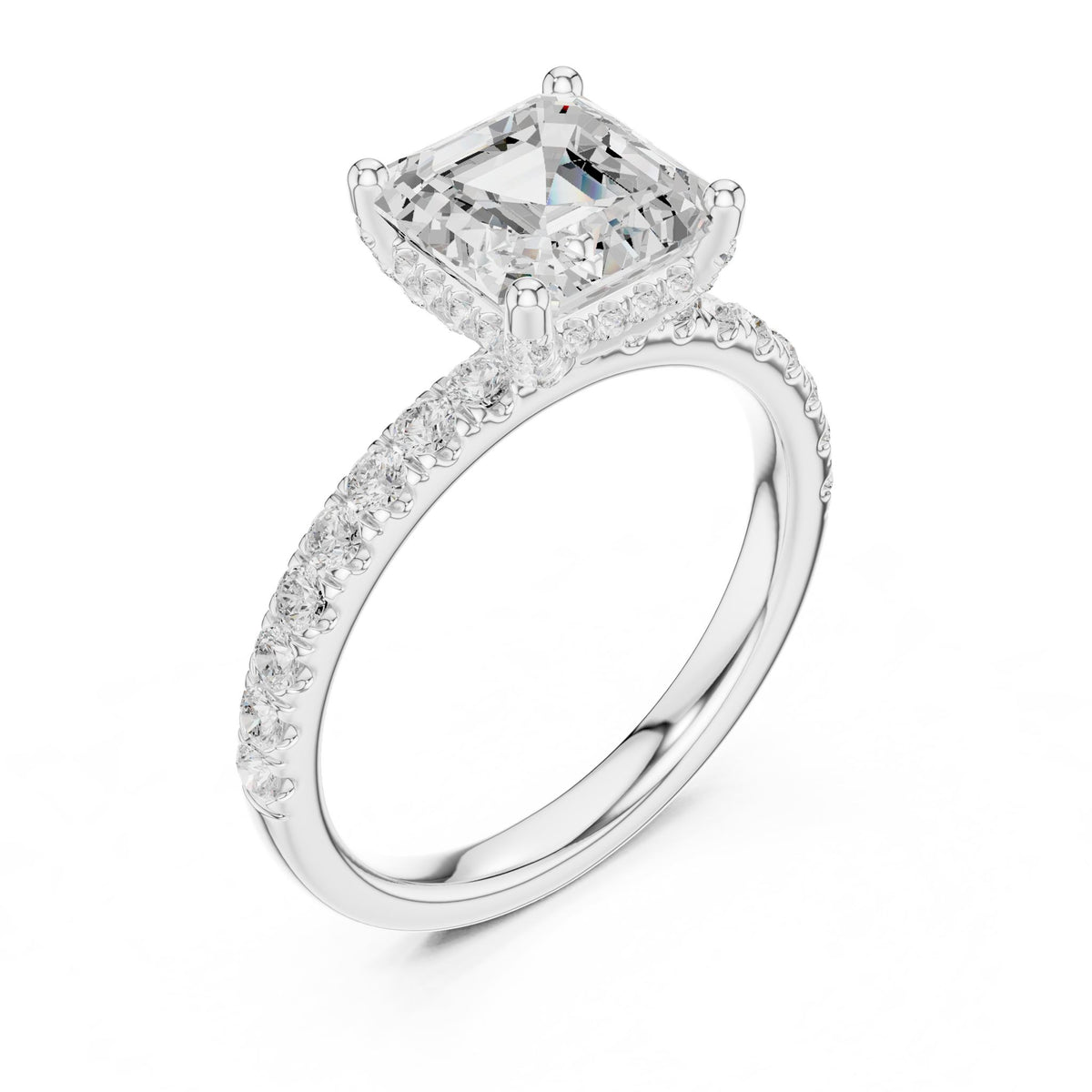 Asscher Hidden Halo Lab Grown Diamond Engagement Ring