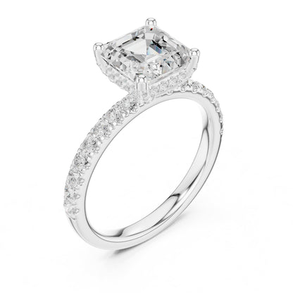 Asscher Hidden Halo Lab Grown Diamond Engagement Ring