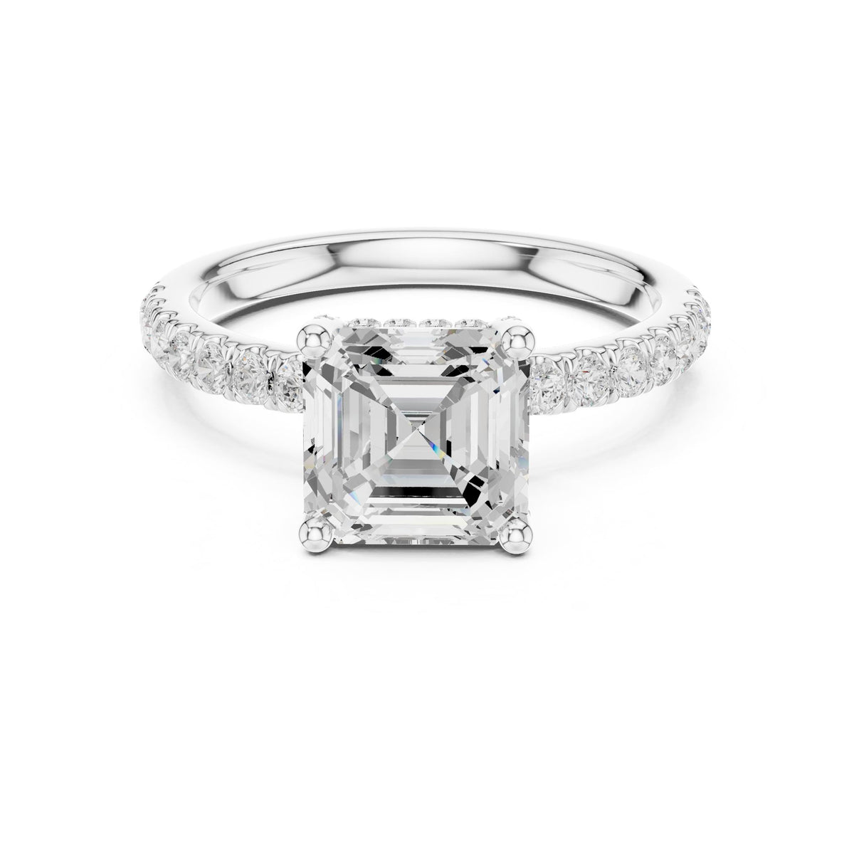 Asscher Hidden Halo Lab Grown Diamond Engagement Ring