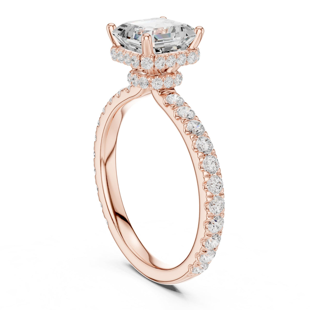 Asscher Hidden Halo Lab Grown Diamond Engagement Ring