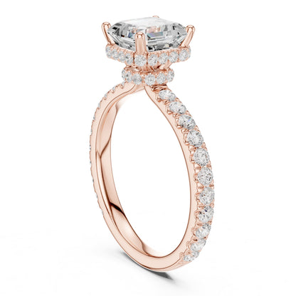 Asscher Hidden Halo Lab Grown Diamond Engagement Ring