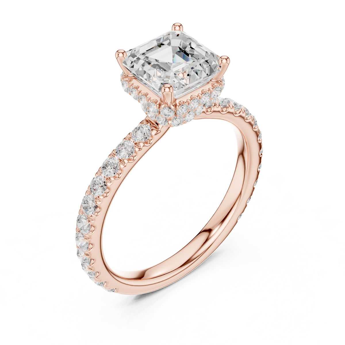 Asscher Hidden Halo Lab Grown Diamond Engagement Ring