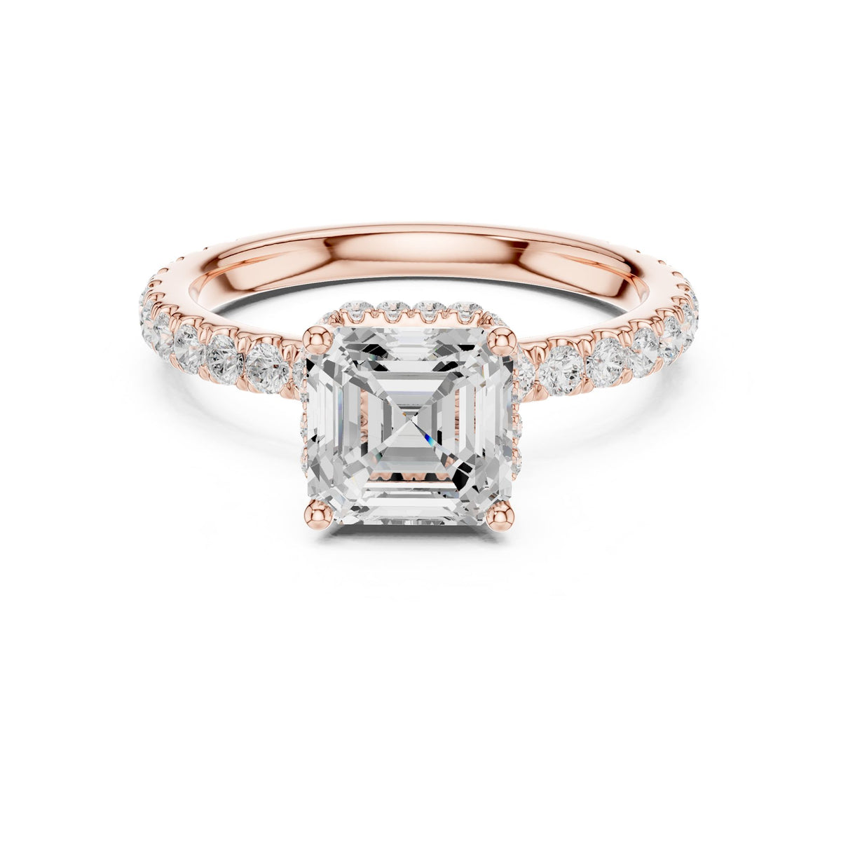 Asscher Hidden Halo Lab Grown Diamond Engagement Ring