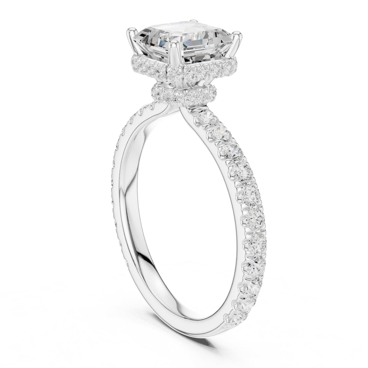 Asscher Hidden Halo Lab Grown Diamond Engagement Ring
