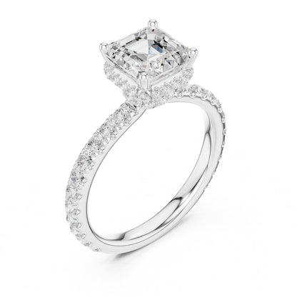 Asscher Hidden Halo Lab Grown Diamond Engagement Ring