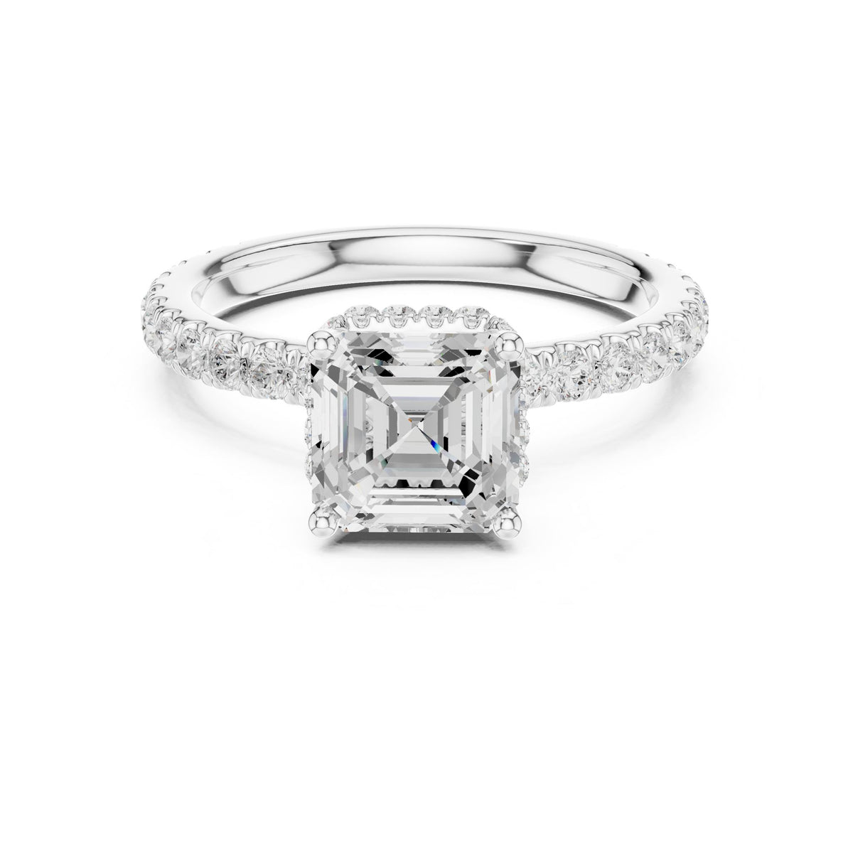 Asscher Hidden Halo Lab Grown Diamond Engagement Ring