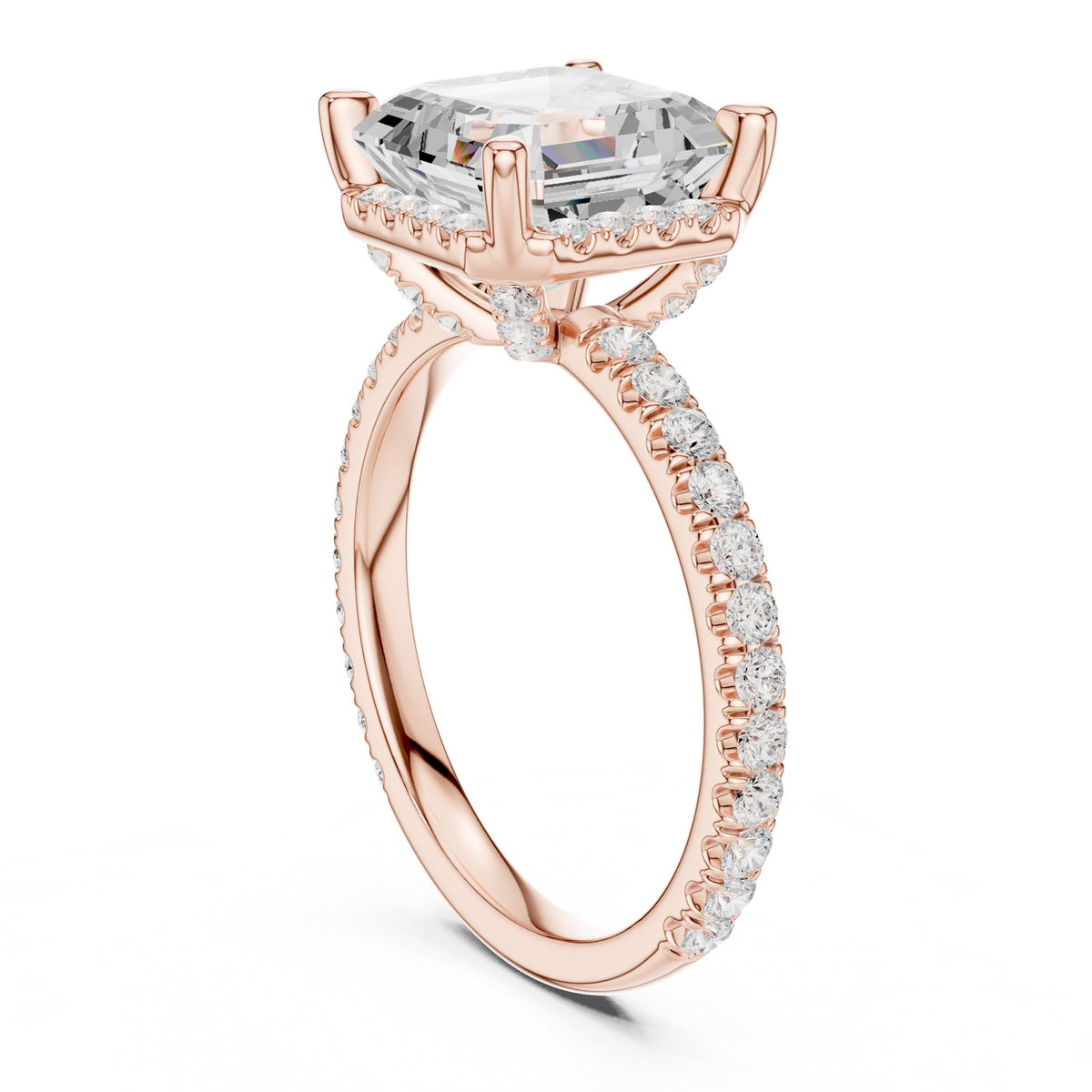 Asscher Hidden Halo Lab Grown Diamond Engagement Ring