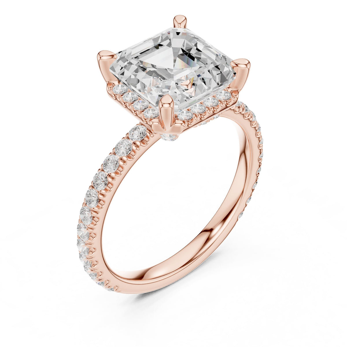 Asscher Hidden Halo Lab Grown Diamond Engagement Ring