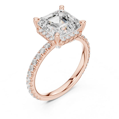 Asscher Hidden Halo Lab Grown Diamond Engagement Ring