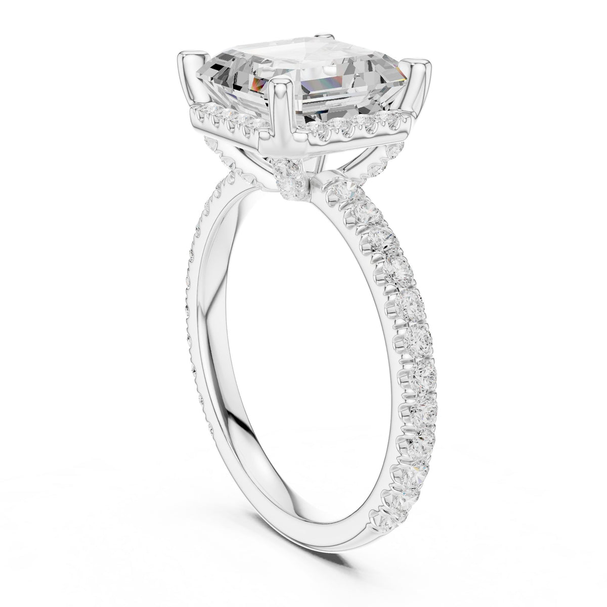 Asscher Hidden Halo Lab Grown Diamond Engagement Ring