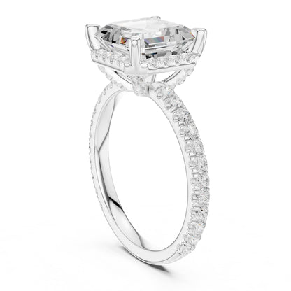 Asscher Hidden Halo Lab Grown Diamond Engagement Ring