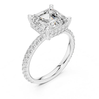 Asscher Hidden Halo Lab Grown Diamond Engagement Ring
