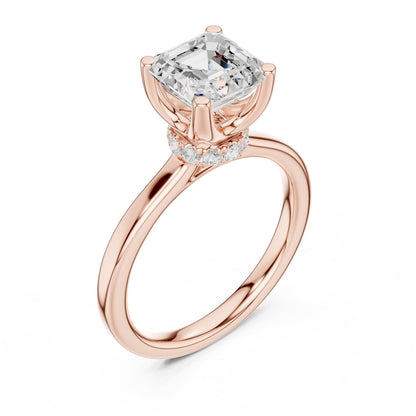 Asscher Hidden Halo Lab Grown Diamond Engagement Ring