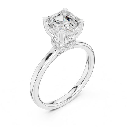 Asscher Hidden Halo Lab Grown Diamond Engagement Ring