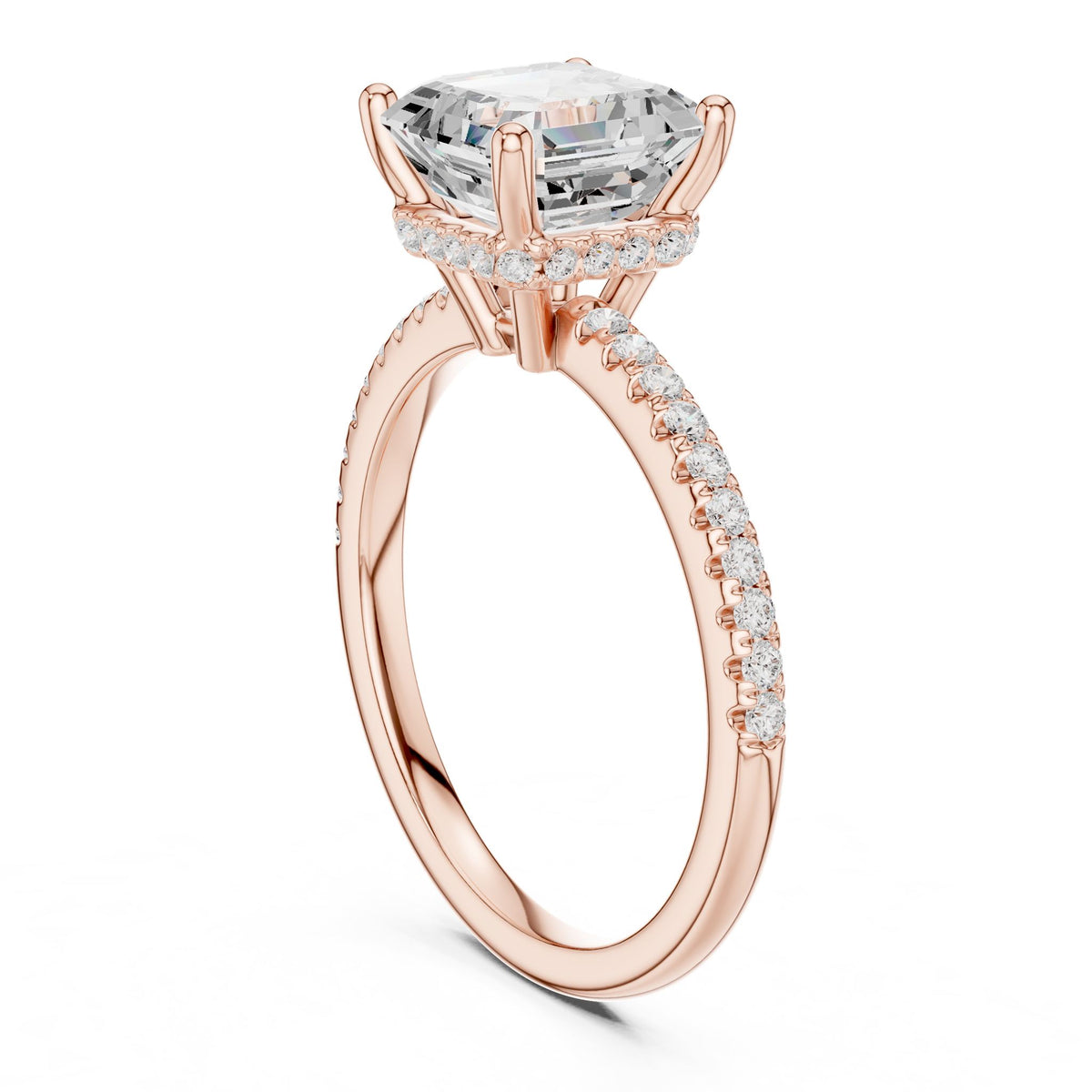 Asscher Hidden Halo Lab Grown Diamond Engagement Ring