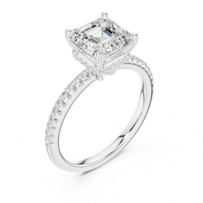 Asscher Hidden Halo Lab Grown Diamond Engagement Ring