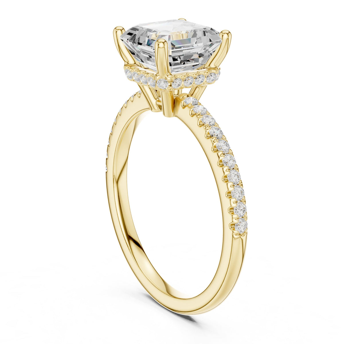Asscher Hidden Halo Lab Grown Diamond Engagement Ring