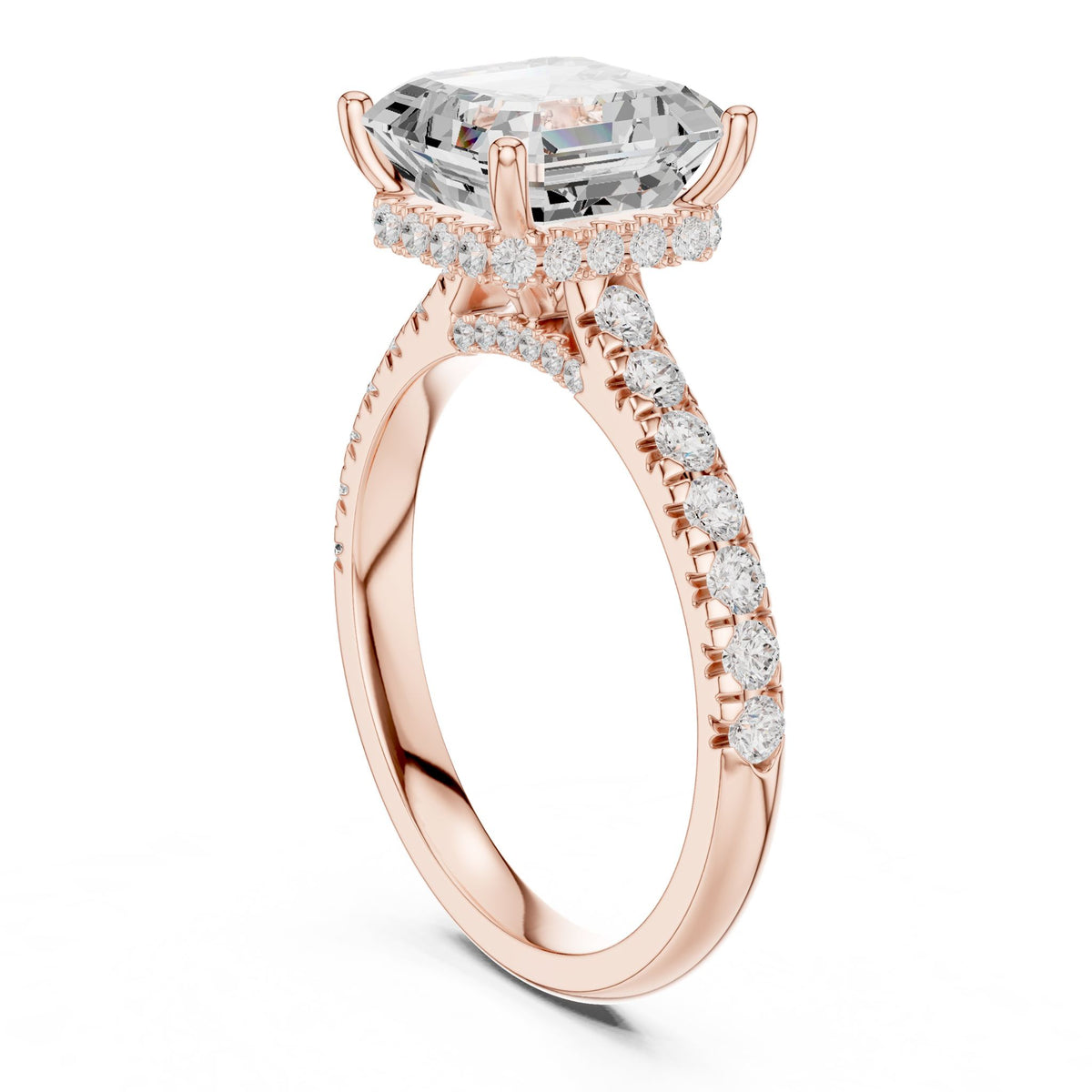 Asscher Hidden Halo Lab Grown Diamond Engagement Ring