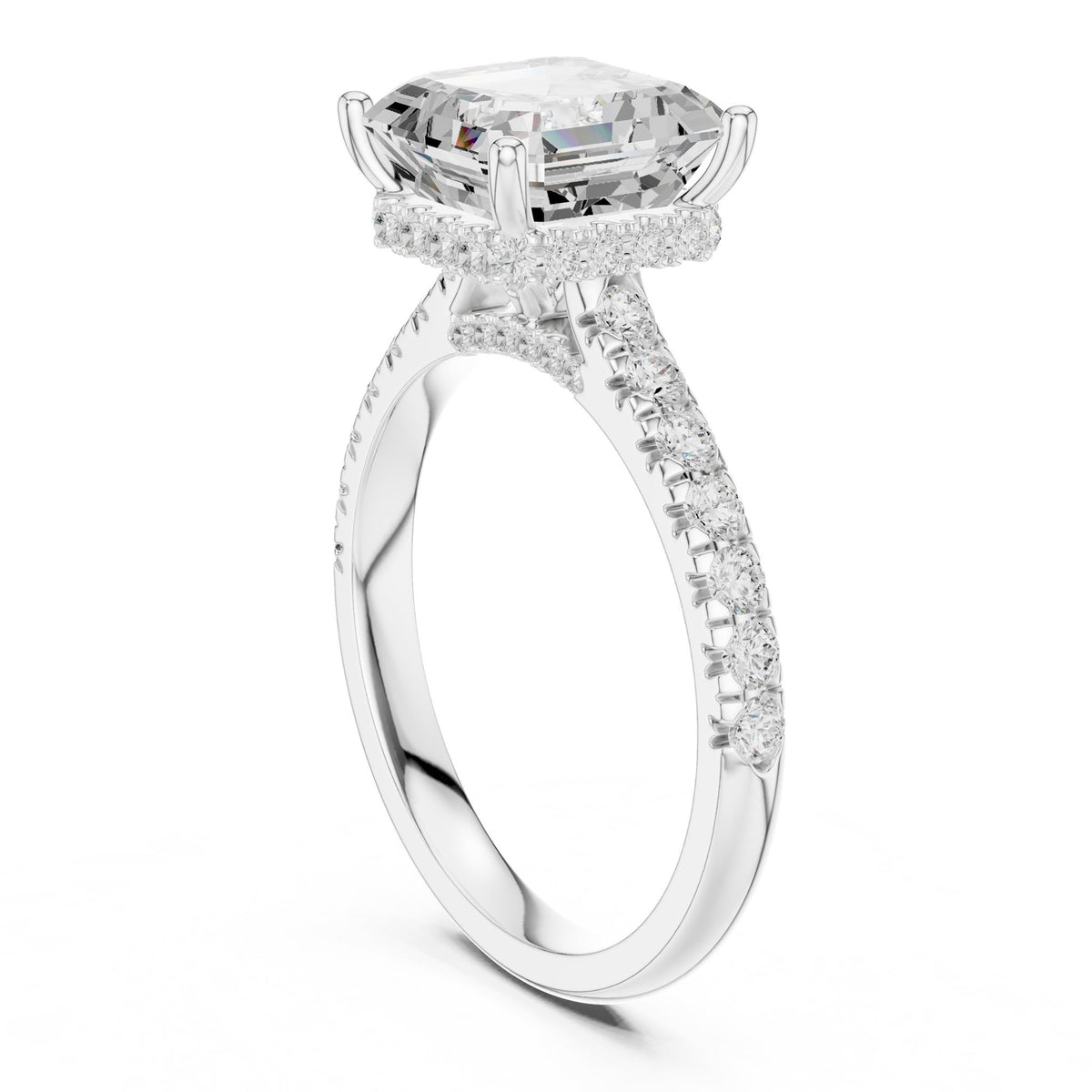 Asscher Hidden Halo Lab Grown Diamond Engagement Ring