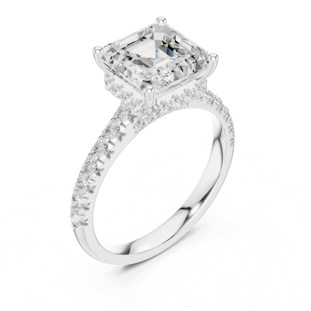 Asscher Hidden Halo Lab Grown Diamond Engagement Ring