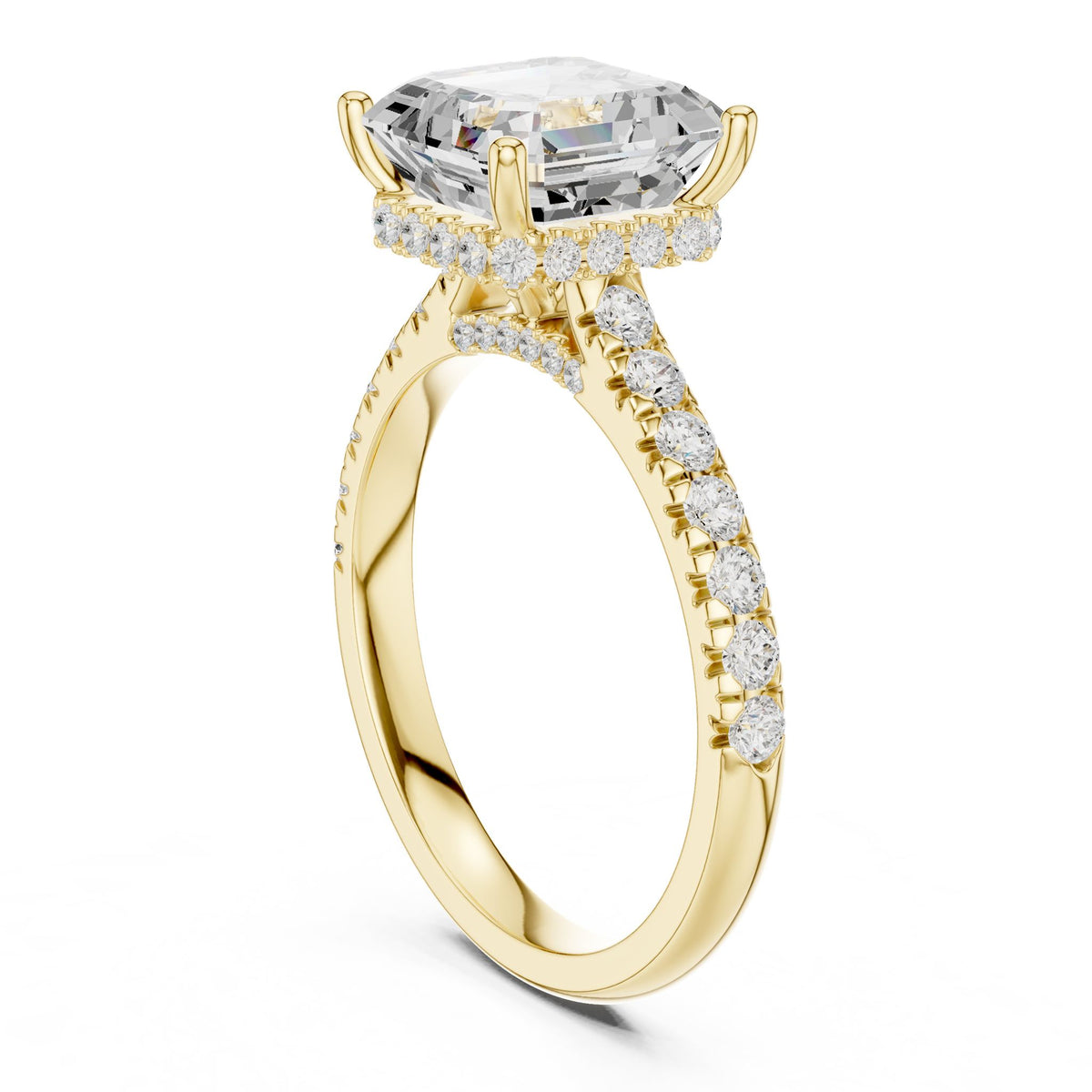 Asscher Hidden Halo Lab Grown Diamond Engagement Ring
