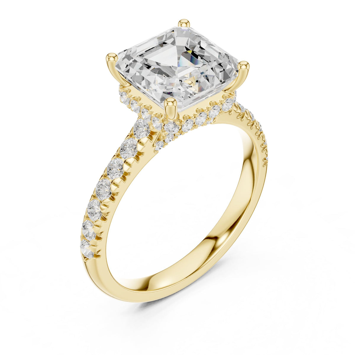 Asscher Hidden Halo Lab Grown Diamond Engagement Ring