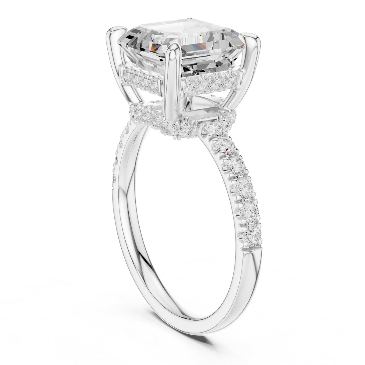 Asscher Hidden Halo Lab Grown Diamond Engagement Ring