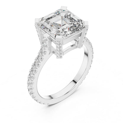 Asscher Hidden Halo Lab Grown Diamond Engagement Ring