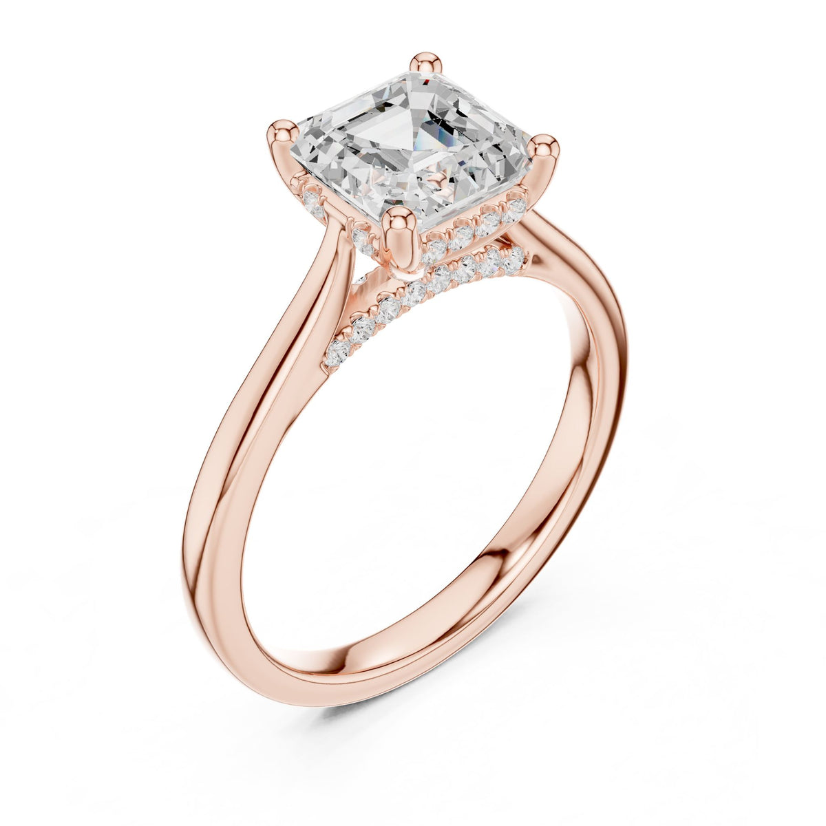 Asscher Hidden Halo Lab Grown Diamond Engagement Ring