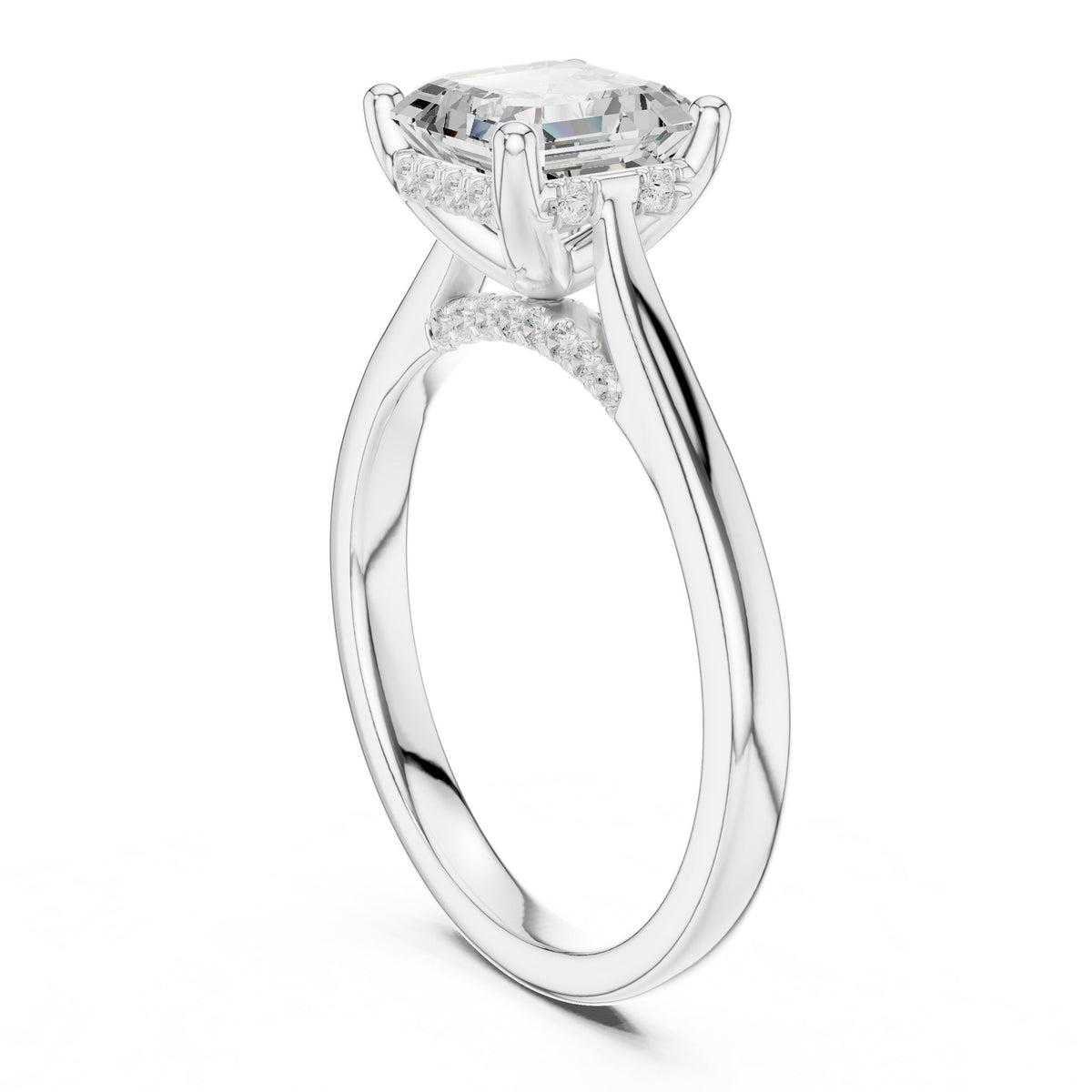 Asscher Hidden Halo Lab Grown Diamond Engagement Ring