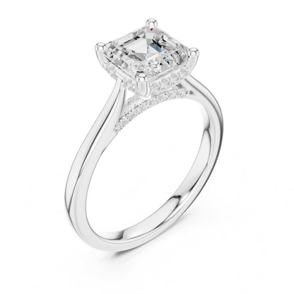 Asscher Hidden Halo Lab Grown Diamond Engagement Ring