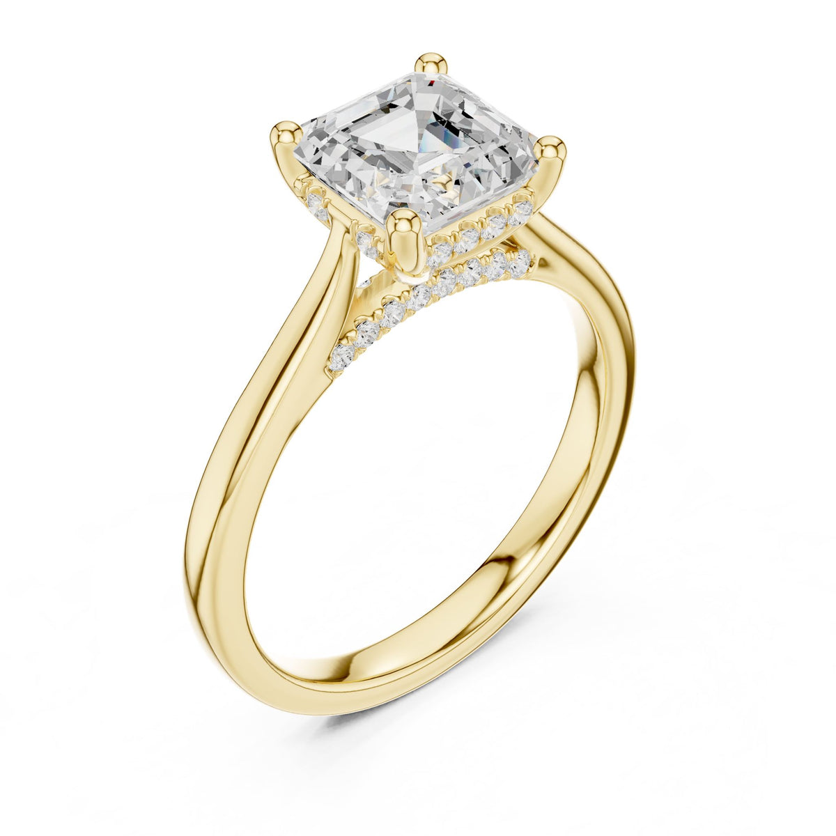 Asscher Hidden Halo Lab Grown Diamond Engagement Ring