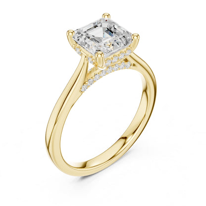 Asscher Hidden Halo Lab Grown Diamond Engagement Ring
