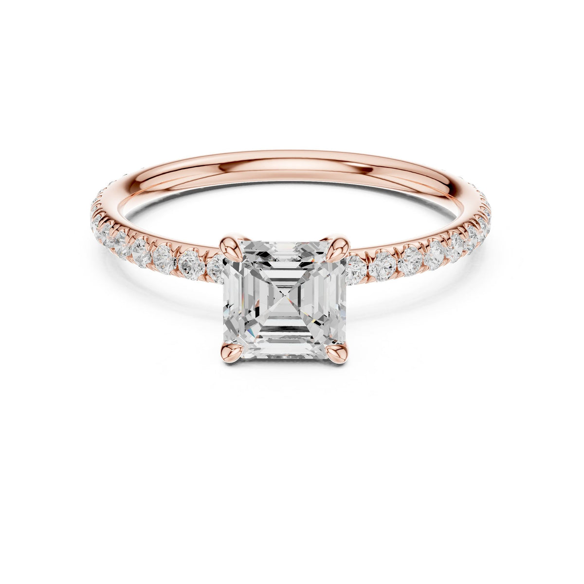 Asscher Pave Lab Grown Diamond Engagement Ring