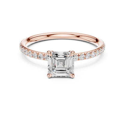 Asscher Pave Lab Grown Diamond Engagement Ring