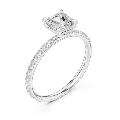 Asscher Pave Lab Grown Diamond Engagement Ring