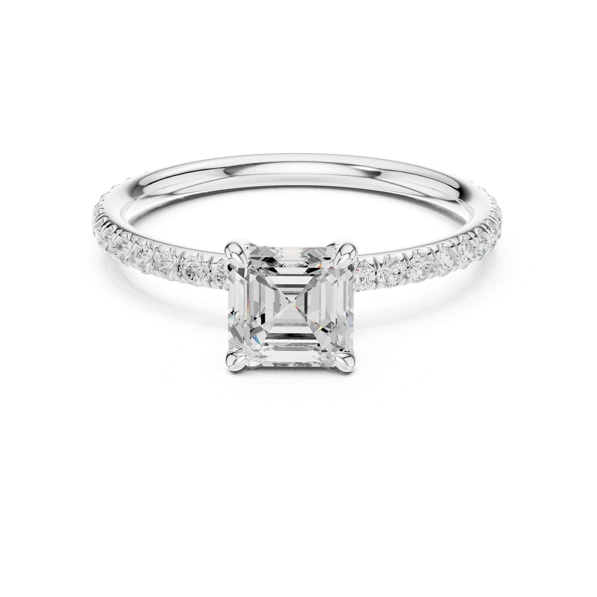 Asscher Pave Lab Grown Diamond Engagement Ring