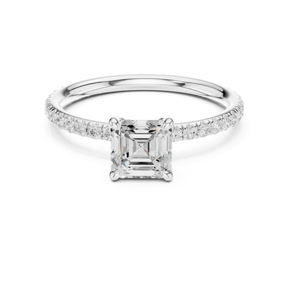 Asscher Pave Lab Grown Diamond Engagement Ring