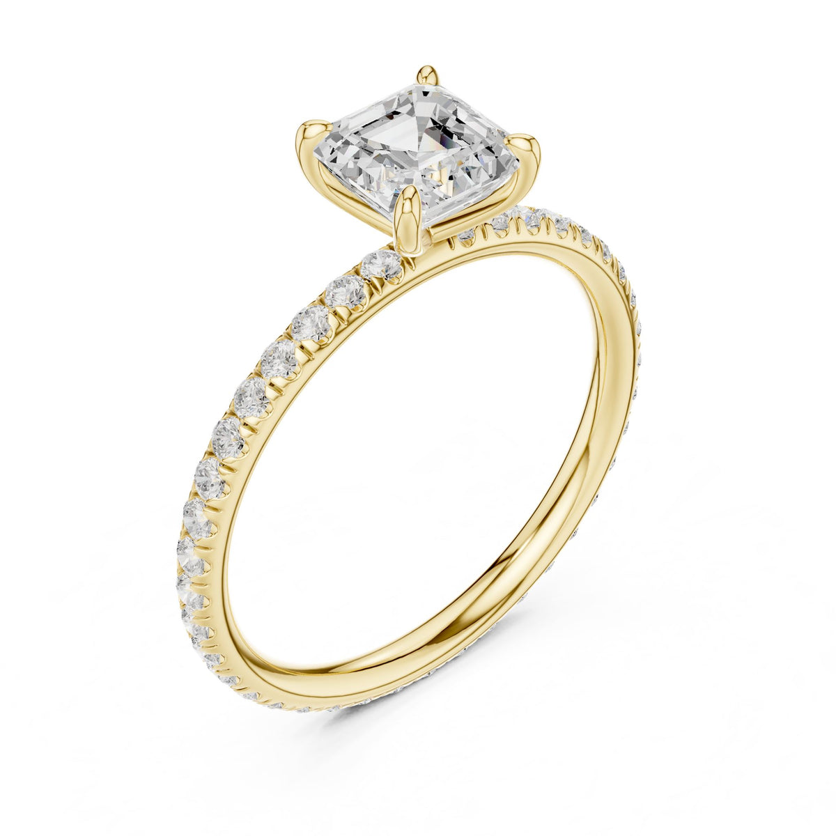 Asscher Pave Lab Grown Diamond Engagement Ring