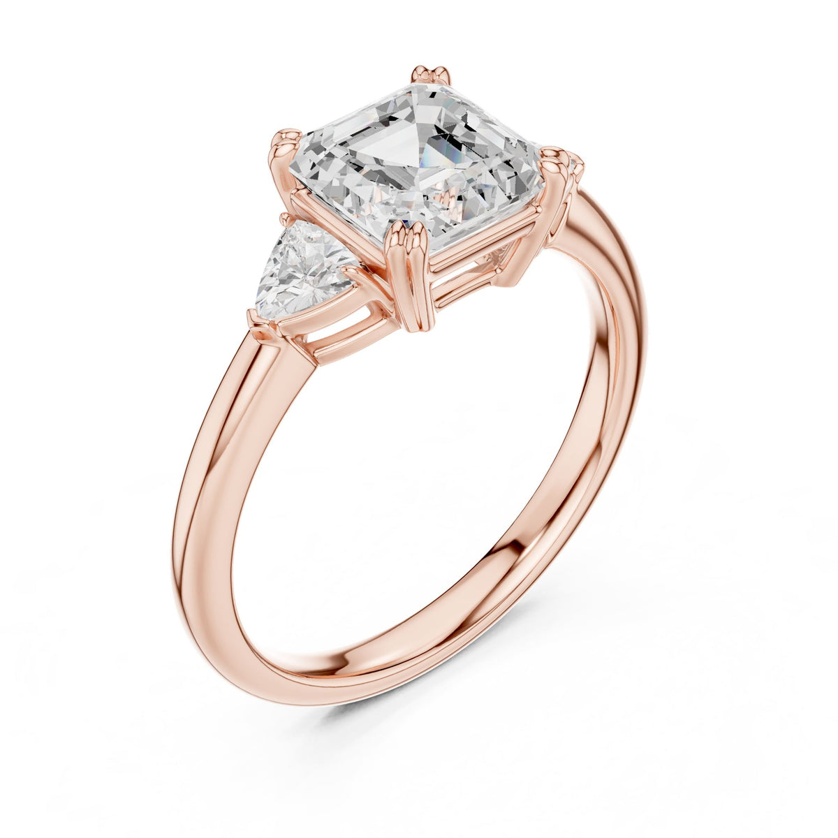 Asscher Three Stone Lab Grown Diamond Engagement Ring
