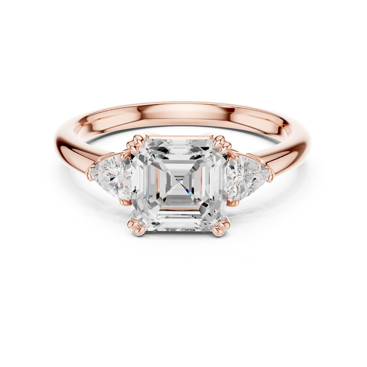 Asscher Three Stone Lab Grown Diamond Engagement Ring