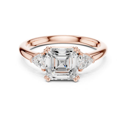 Asscher Three Stone Lab Grown Diamond Engagement Ring