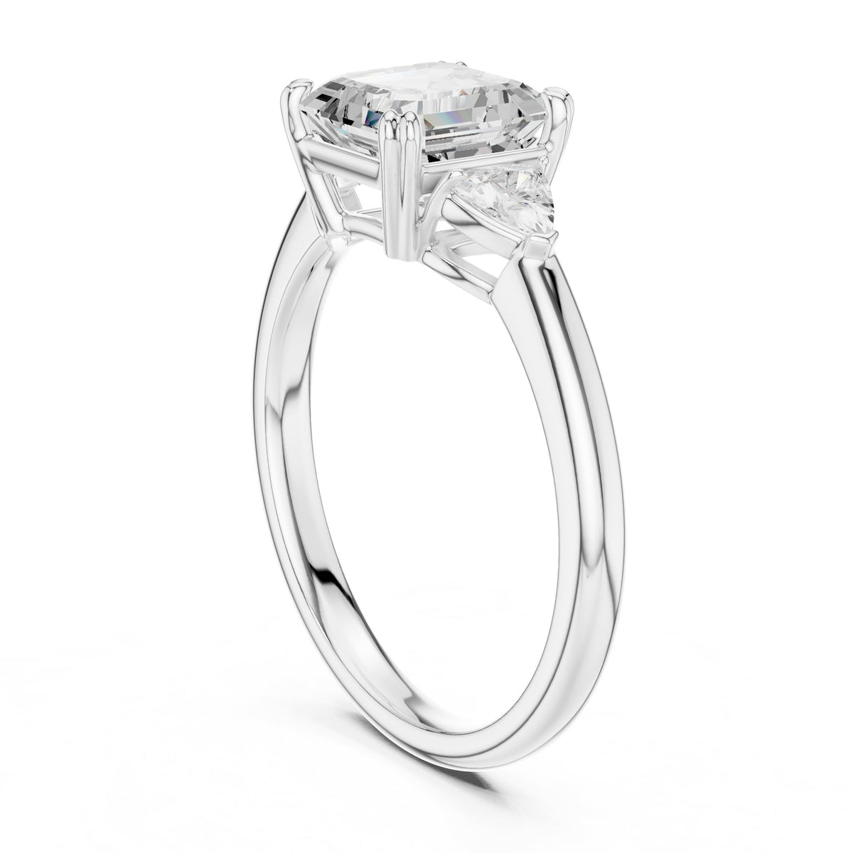 Asscher Three Stone Lab Grown Diamond Engagement Ring
