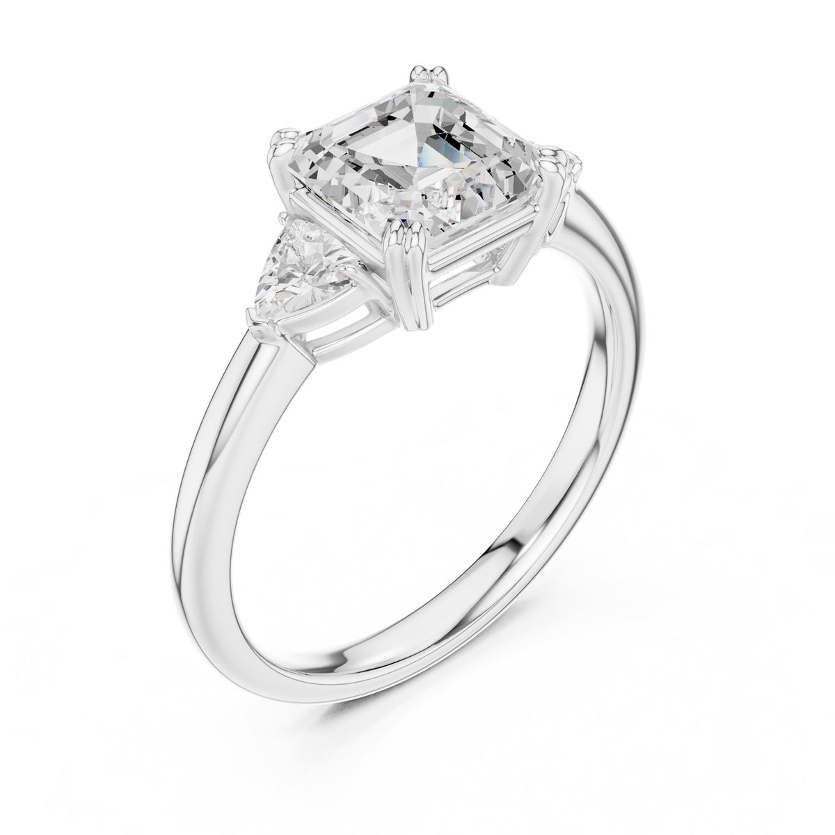 Asscher Three Stone Lab Grown Diamond Engagement Ring