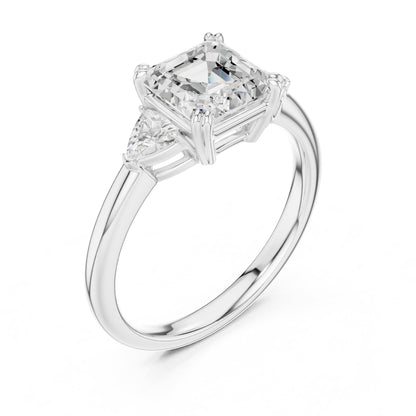 Asscher Three Stone Lab Grown Diamond Engagement Ring